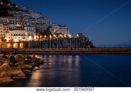 View of a Amalfi town at sunset, Italy