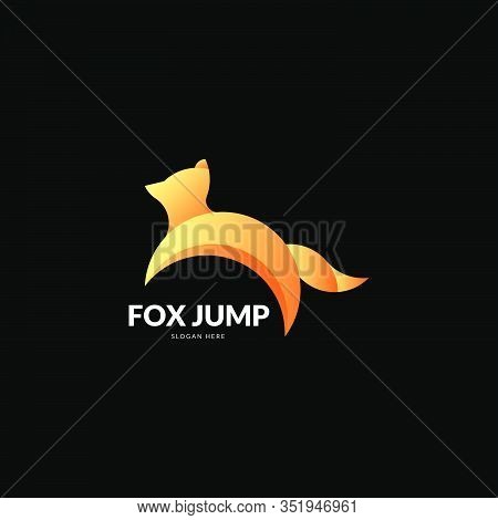 Vector Logo Illustration Fox Jumping Gradient Orange Suitable For Creative Industry, Multimedia, Ent