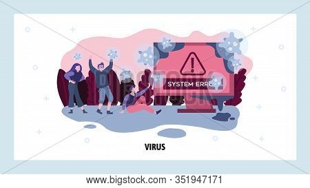 Computer Virus Warning Alert. Error Message. Cyber Security And System Crash. Vector Web Design Temp