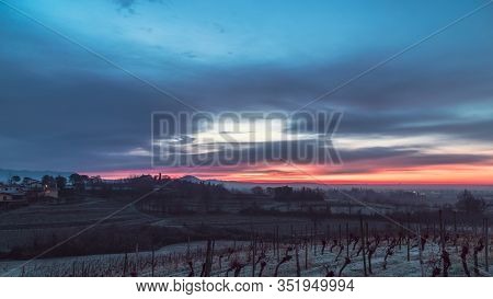 Foggy Winter Sunrise In The Collio Friulano, Italy