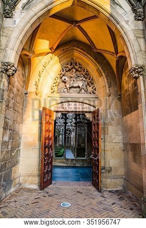 Utrecht, Netherlands - January 06, 2020. Entrance To Pandhof Garden Of The Dom Church Is One Of Holl