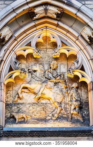 Utrecht, Netherlands - January 06, 2020. Relief Above The Entrance To Pandhof Garden Of The Dom Chur