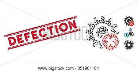 Rubber Red Stamp Watermark With Defection Phrase Inside Double Parallel Lines, And Mosaic Wrong Sett