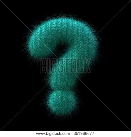 wool interrogation point - 3d knitted symbol isolated on black background. this alphabet is perfect for creative illustrations related to Winter, knitting, wool...