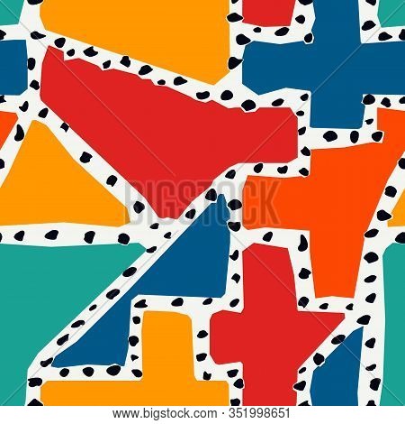 Bright Modern Seamless Pattern. Geometric Mixed Texture Surface Print. Repeated Irregular Chaotic Gr