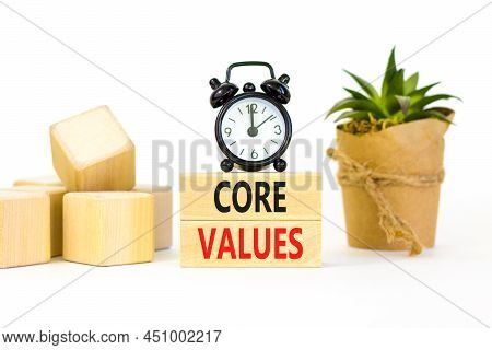Core Values Symbol. Concept Words Core Values On Wooden Blocks On A Beautiful White Table White Back