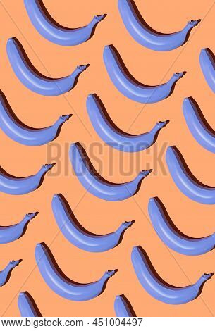 Graphic Top View Pattern Of Purple Bananas In Diagonal Lines On Pastel Background, Healthy Eating An