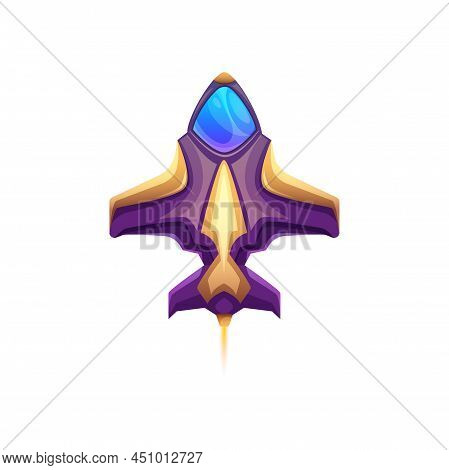 Cartoon Spacecraft, Futuristic Booster Isolated Spaceship. Vector Space Mission Exploring Jet, Rocke