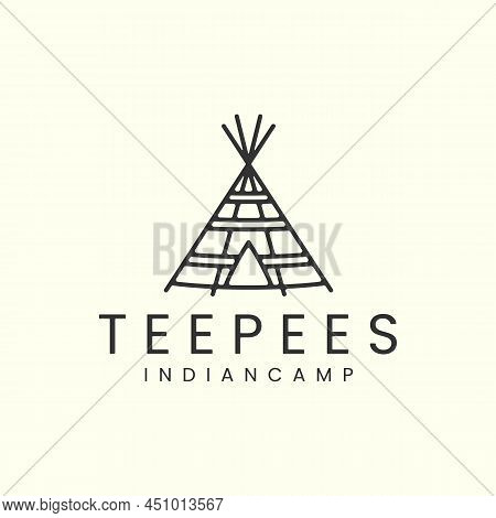 Teepees Line Art Style Logo Icon Template Design. Indian Camp Vector Illustration