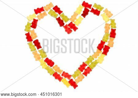 Jelly Bears Candy On A White Background.gummy Bear Heart.candy Heart.jelly Lowcalorie Sweet. Childre