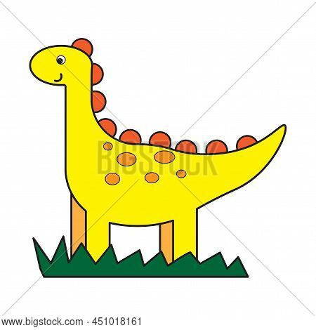 Flat Icon With Cartoon Yellow Dinosaur. Funny Cartoon Character. Vector Illustration. Stock Image.