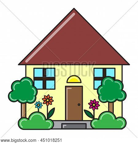 Illustration With Cartoon House. Nature Background. Vector Illustration. Stock Image.