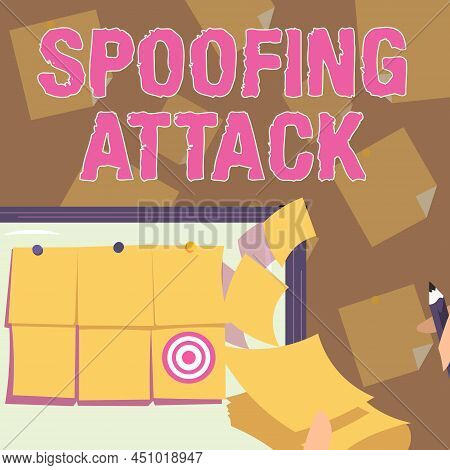 Hand Writing Sign Spoofing Attack. Conceptual Photo Impersonation Of A User, Device Or Client On The