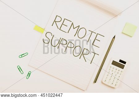 Hand Writing Sign Remote Support. Business Approach Help Endusers To Solve Computer Problems And Iss