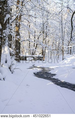 Mankinjoki Rapids Area In Winter, Espoonkartano, Espoo, Finland
