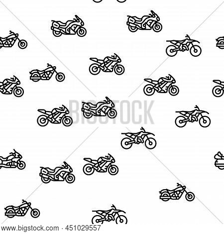 Motorcycle Bike Transport Types Vector Seamless Pattern Thin Line Illustration
