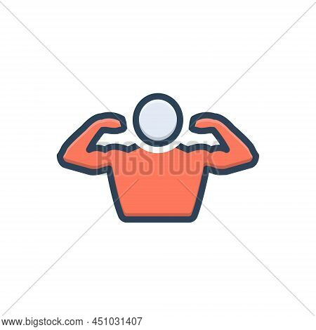 Color Illustration Icon For Muscle Sinew Brawn Thews Bodybuilder Strong Gym Fitness Bicep Health Arm