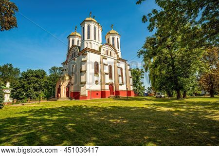 Scenic View Of Epiphany Cathedral Of Ostroh Castle, Ostroh, Rivne Region, Ukraine. Popular Travel De