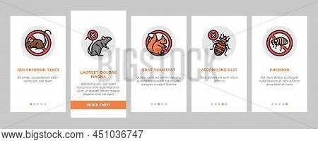 Pest Control Service Treatment Onboarding Mobile App Page Screen Vector. Woodworm Spider, Ant And Ra