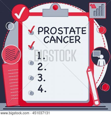 Sign Displaying Prostate Cancer. Conceptual Photo Cancer That Occurs In The Gland Of Male Reproducti