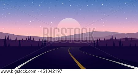 Road Trip Road In The Mountains At Starry Night