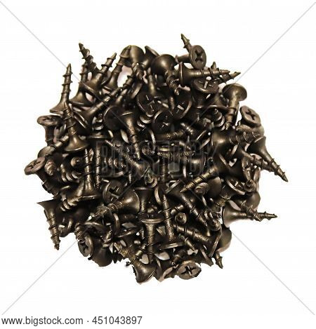 Black Shiny Screws Self-tapping Screws Lie In Heap