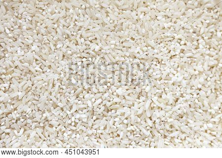 Rice Groats In White Colors Texture Background Even Layer
