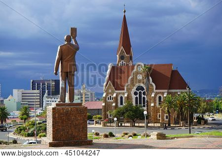 12 February 2022 - Windhoek, Namibia : Landmark Building Of Christus Kirche, Or Christ Church In Win