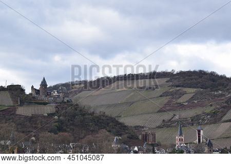 Bacharach, Germany - 03 14 2022: Castle Stahleck Above The Rhine Valley
