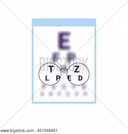 Test Table With Clarity Vision Eye In Glasses And Blur Outside Vision, Chart Check Eyevision. Visual