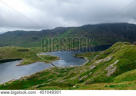 Beautiful Landscape Panorama Of Pyg Track Near Miners Track In Snowdonia National Park In North Wale
