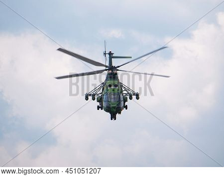 Braila, Romania - May 26, 2018. Military Iar-330 Puma Socat Helicopter Performing A Demonstration Fl