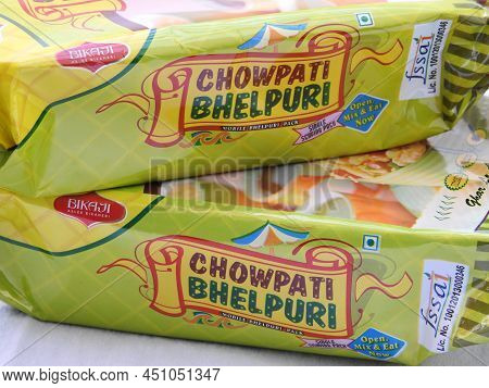 Closeup Of Bikaji Chowpati Bhelpuri Pack Isolated On White Background