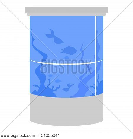 Cylinder Round Fish Tank Semi Flat Color Vector Object. Full Sized Item On White. Glass Stand. Cylin