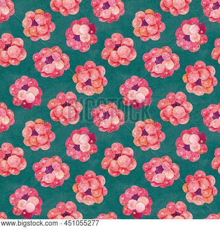 Hand-drawn Watercolor Papercut Pink Raspberries Pattern. Cute Kawaii Background, Good For Wallpaper,