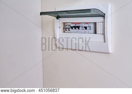 Automatic Fuse Abb, Ekf, Hager In A Home Electrical Panel. Electricity Equipment Luxray In The Apart