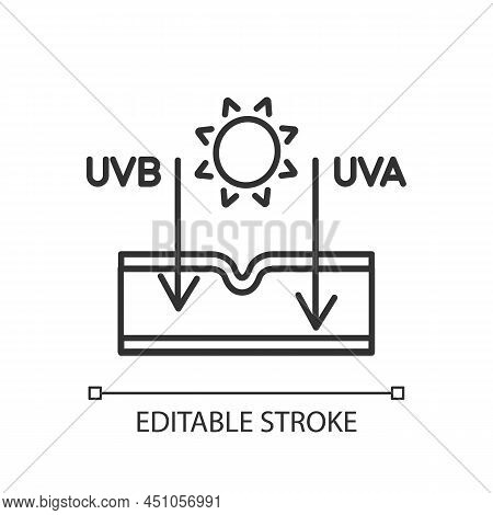 Sun Effect On Skin Black Glyph Icon. Ultraviolet Rays Types. Sun Exposure Damage. Skin Aging, Burnin