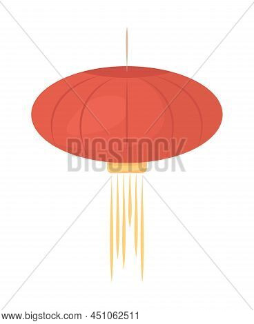 Hanging Chinese Lantern With Tassels Semi Flat Color Vector Object. Full Sized Item On White. Spring