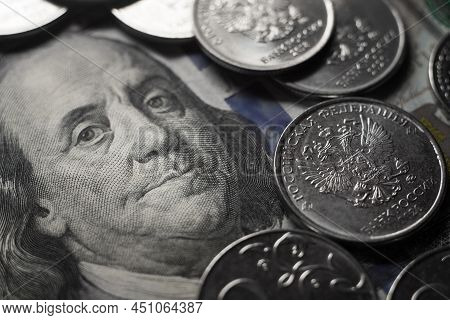 Dollars And Rubles. Economic Crisis, Decline Of The World Economy. Ruble Devaluation.