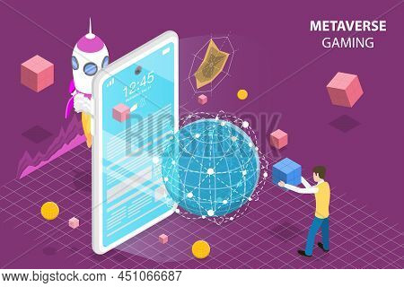 3d Isometric Flat Vector Conceptual Illustration Of Metaverse Gaming, Limitless Virtual Reality Tech