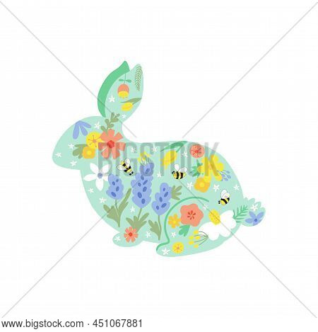 Floral Easter Bunny. Floral Rabbit. Spring Rabbit Happy Easter Rabbit Vector Illustration Isolated G