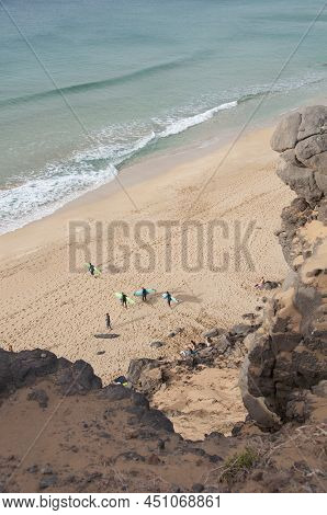El Cotillo Fuerteventura Spain, 01-20-2022 Surfing Lessons On The Beach