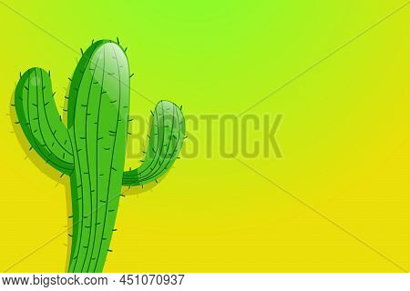 Tall Succulent Cactuses With Thorns On Color Background. Vector Drawing Set Illustration For Icon, G