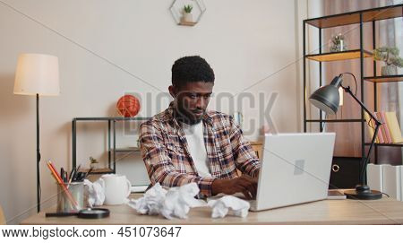 Angry Furious Man Working At Home Office With Crumpled Paper, Having Nervous Breakdown At Work, Miga