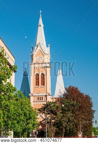 Scenic View Of St.martin Cathedral In Mukachevo Downtown, Transcarpathian Region, Ukraine. Mukachevo