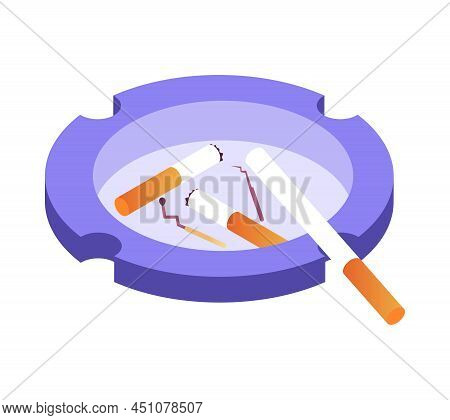 Smoking Area Composition With Isolated Image Of Ash Tray With Cigarette Ends Vector Illustration