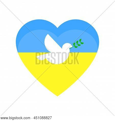 Abstract Banner With Dove Heart Flag Ukraine. Peace Symbol. Support Ukraine Sign. Vector Illustratio