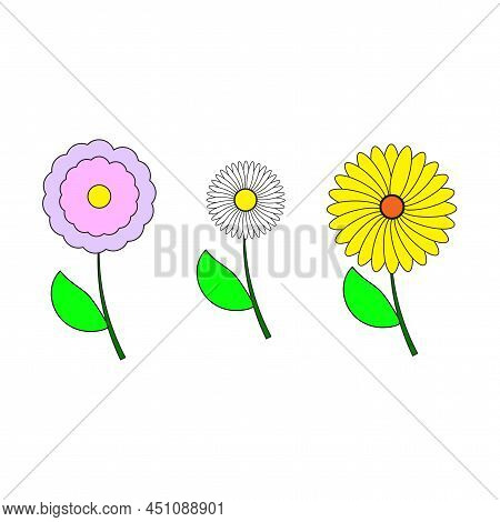 Colorful Cartoon Flowers In Retro Style. Flower Pattern. Easter Day Design. Summer Motif. Vector Ill