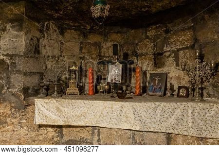 Nazareth, Israel, February 12, 2022 : The Altar In The Underground Of The Greek Orthodox Metropolita