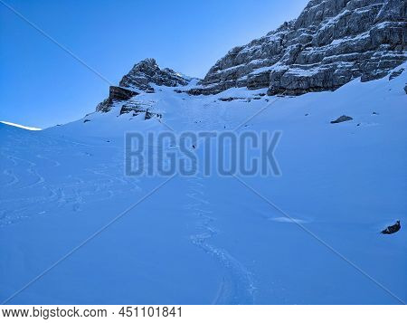 Skitour On The Mountain Mutteristock, Innerthal. Ski Mountaineering In Switzerland.winter Landscape 
